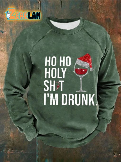 Men’s Ho Ho Holy Sht IM Drunk Print Casual Sweatshirt