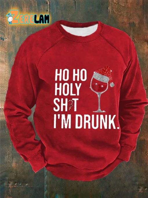 Men’s Ho Ho Holy Sht IM Drunk Print Casual Sweatshirt