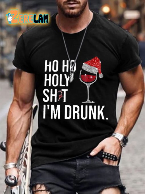 Men’s Ho Ho Holy Sht Im Drunk Print Casual T-Shirt