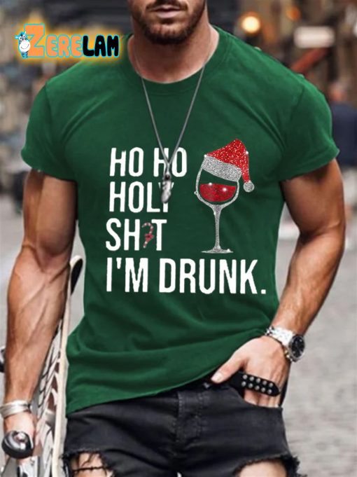 Men’s Ho Ho Holy Sht Im Drunk Print Casual T-Shirt