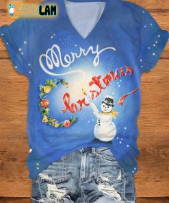 Merry Christmas Snowman V-neck T-shirt