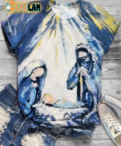 Nativity Christmas Print Crew Neck T-shirt