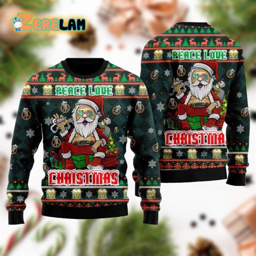 Peace Love Hippie Santa Claus Christmas Ugly Sweater