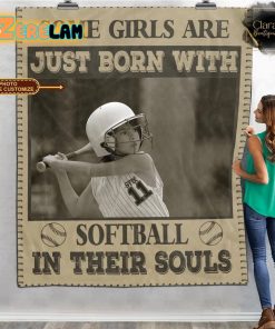Personalized Photo Some Girls Are Just Born With Softball In Their Souls Blanket