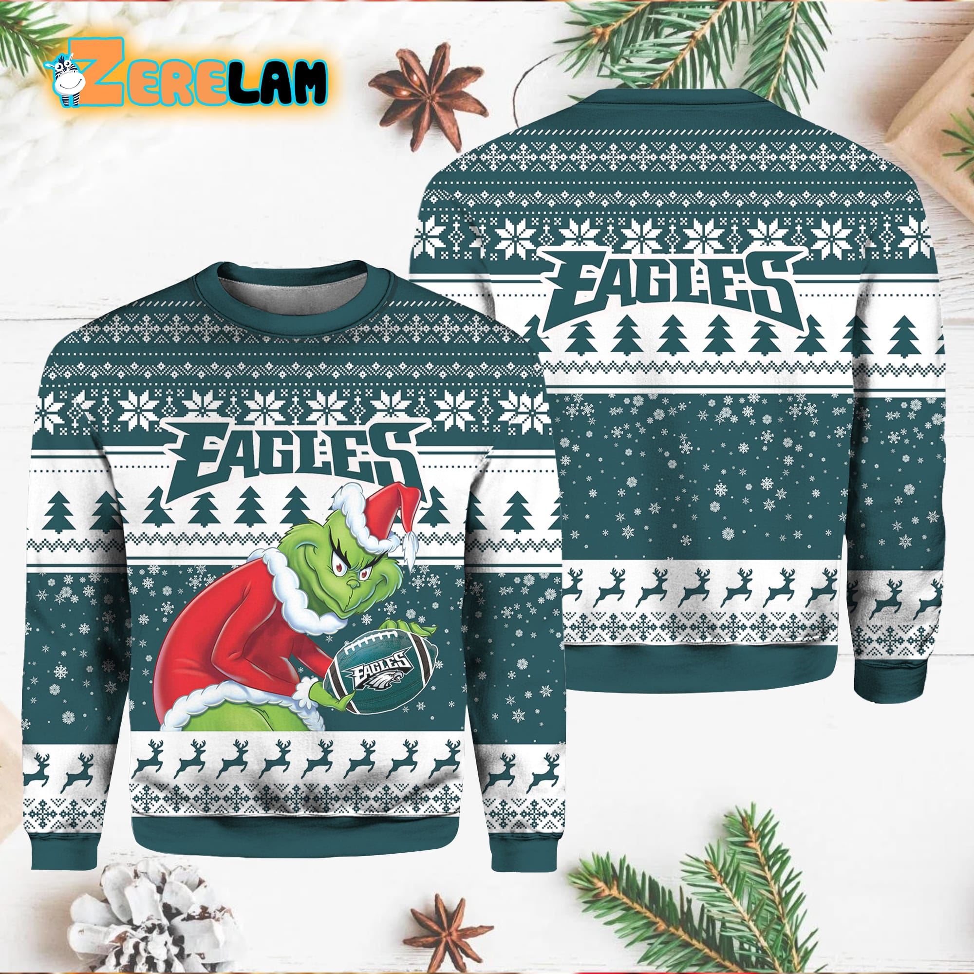 Grinch Ugly Christmas Sweater 3D Grinch Philadelphia Eagles Merry Christmas  - T-shirts Low Price