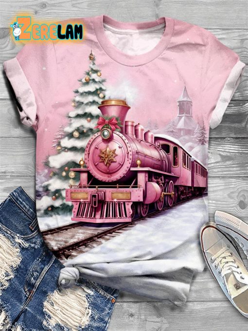 Pink Holiday Express Crew Neck T-shirt