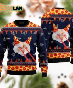 Pizza Cat With Laser Eyes Dark Christmas Ugly Sweater