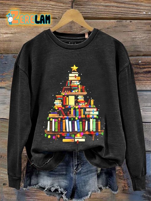 Reading Christmas Book Tree Teacher Gift Casual Sweatshirt