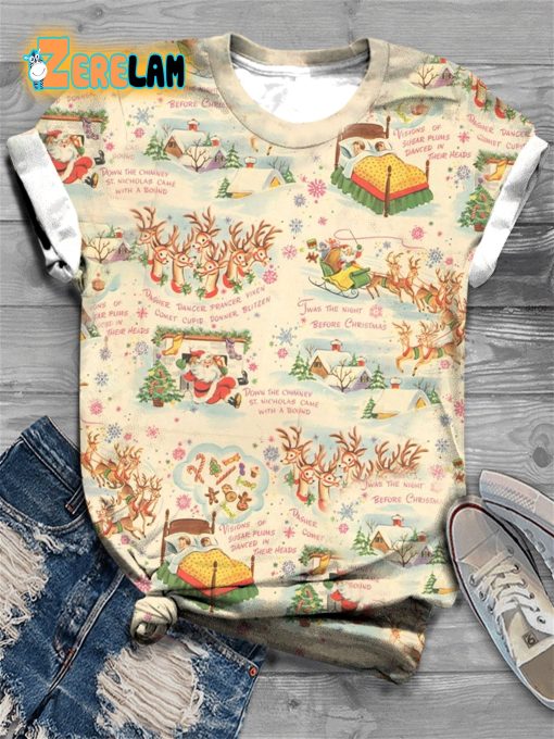 Retro Christmas Vibe Print Crew Neck T-shirt