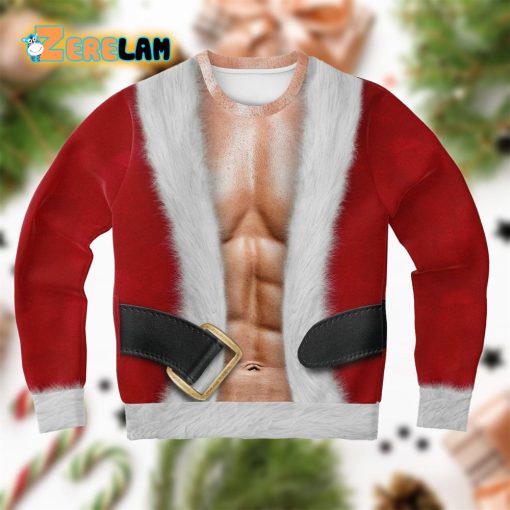 Santa Custome With Muscle Ugly Sweater