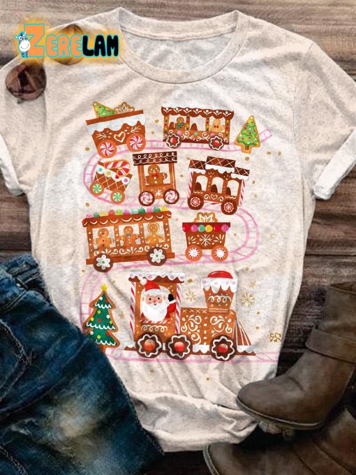 Santa Gingerbread Train Crew Neck T-shirt