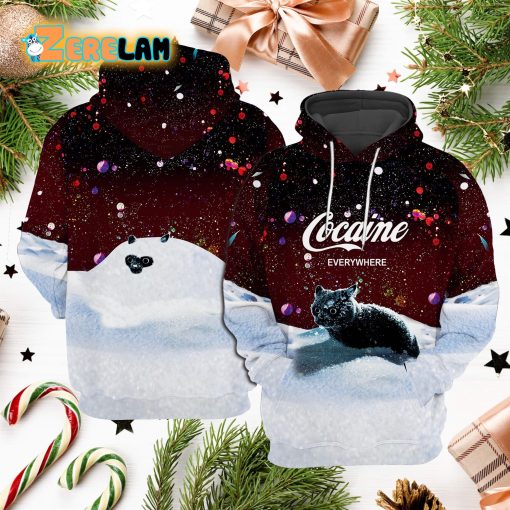 Snow Cat Cocaine Everywhere Christmas Hoodie