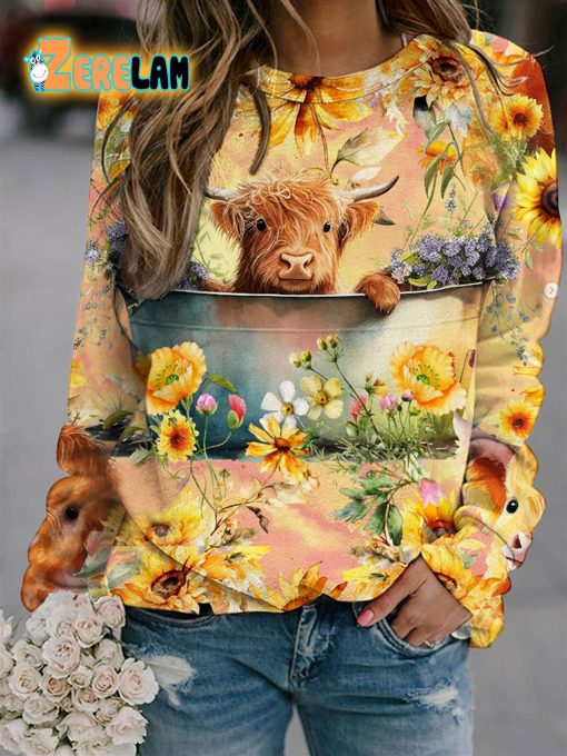 Sunflower Highland Cow Sweatshirt
