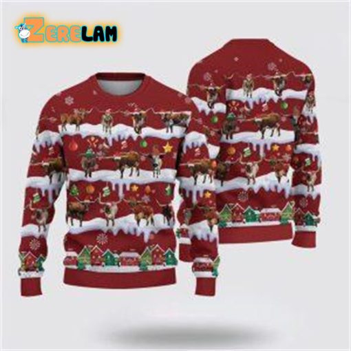 Texas Longhorn Christmas Knitted Ugly Sweater