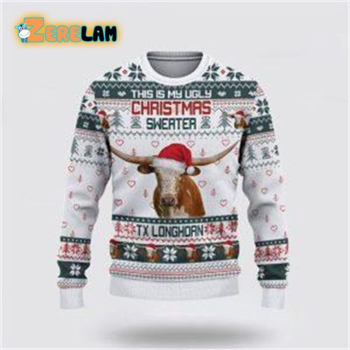 Texas Longhorn Green Merry Christmas Ugly Sweater