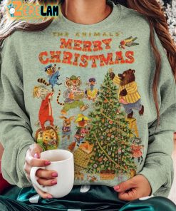 The Animals Merry Christmas Print Round Neck Long Sleeve Shirt