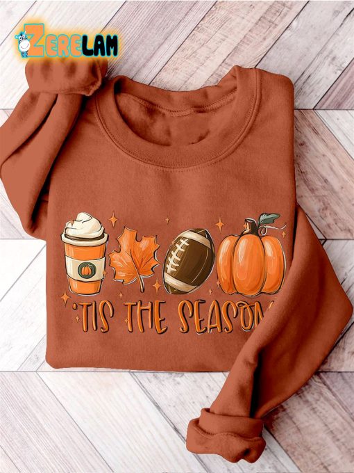 Tis’ The Season Fall Football Halloween Gamer Day Casual Print Sweatshirt