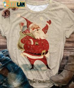 Tis The Season Santa Print Crew Neck T-shirt