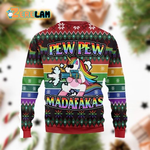 Unicorn Lgbt Pew Pew Ugly Christmas Sweater
