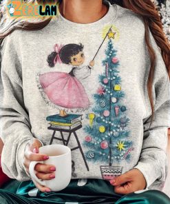 Vintage Christmas Girl Putting Star On Tree Long Sleeve Shirt