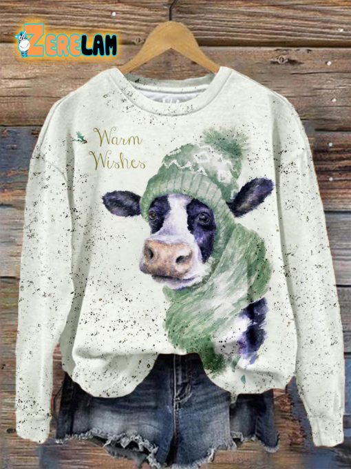 Warm Wishes Cow Christmas Sweatshirt