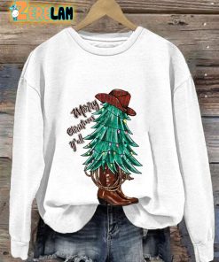 Western Merry Christmas Y’all Print Casual Sweatshirt