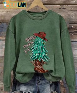 Western Merry Christmas Yall Print Casual Sweatshirt 2