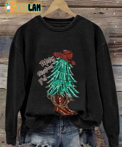 Western Merry Christmas Yall Print Casual Sweatshirt 3