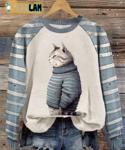 Winter Cat Art Pattern Print Casual Sweatshirt