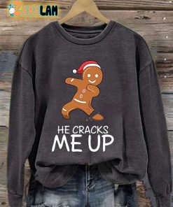 Women'S Casual Christmas He Cracks Me Up Gingerbread Sweatshirt 1