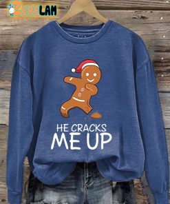 WomenS Casual Christmas He Cracks Me Up Gingerbread Sweatshirt 2
