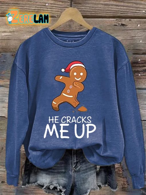 Women’S Casual Christmas He Cracks Me Up Gingerbread Sweatshirt