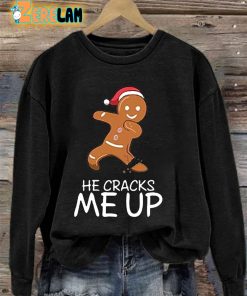 WomenS Casual Christmas He Cracks Me Up Gingerbread Sweatshirt 3