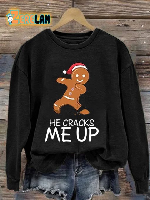 Women’S Casual Christmas He Cracks Me Up Gingerbread Sweatshirt