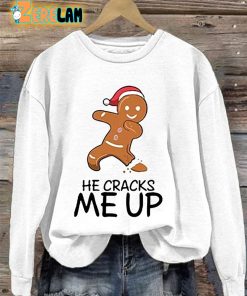 WomenS Casual Christmas He Cracks Me Up Gingerbread Sweatshirt 4