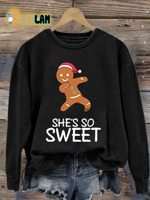 Women’S Casual Christmas Shes So Sweet Gingerbread Sweatshirt