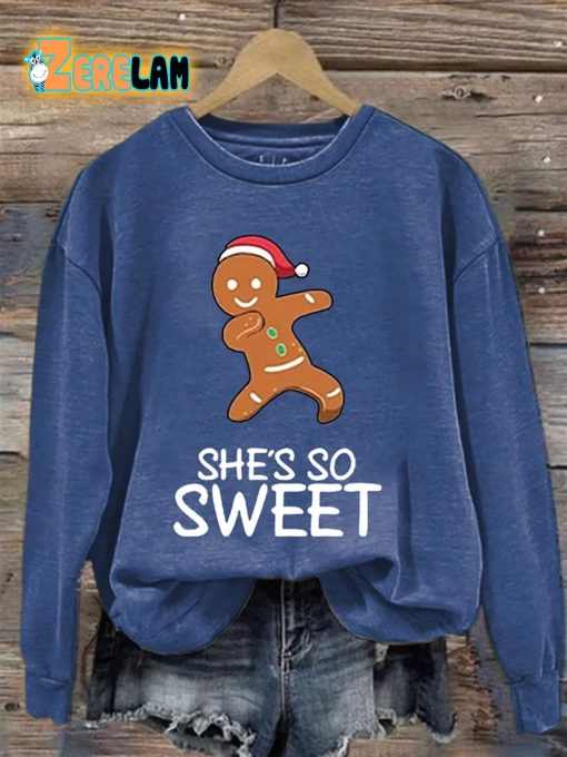 Women’S Casual Christmas Shes So Sweet Gingerbread Sweatshirt