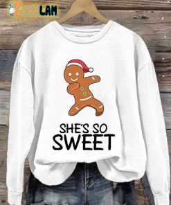 WomenS Casual Christmas Shes So Sweet Gingerbread Sweatshirt 3
