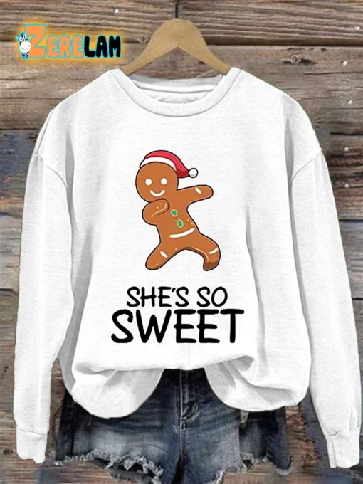 Women’S Casual Christmas Shes So Sweet Gingerbread Sweatshirt