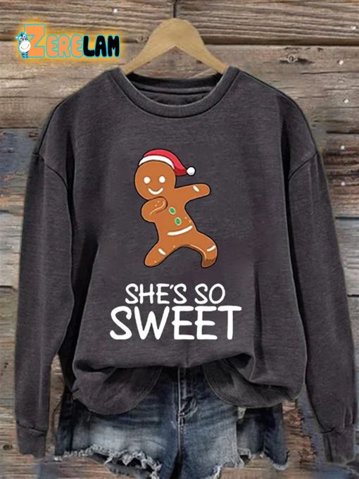 Women’S Casual Christmas Shes So Sweet Gingerbread Sweatshirt