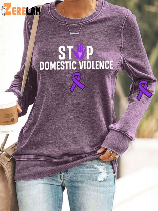 Women’S Stop Domestic Violence Casual Printed Sweatshirt