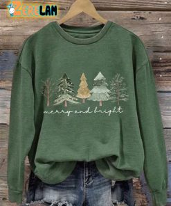 Women’s Casual Merry And Bright Print Long Sleeve Sweatshirt