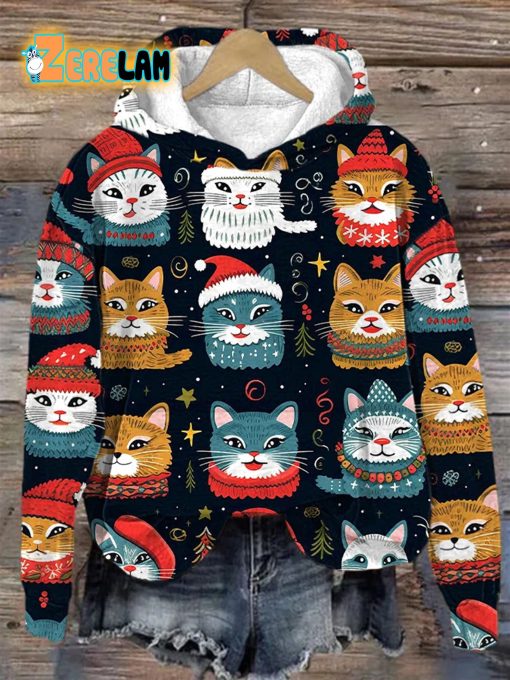 Women’s Christmas Cat Print Hoodie