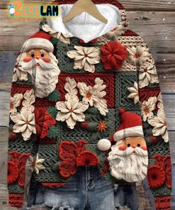 Women’s Christmas Fabric Santa Print Hoodie