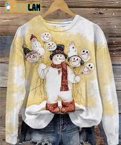 Women’s Christmas Snowman Balloon Print Sweatshirt