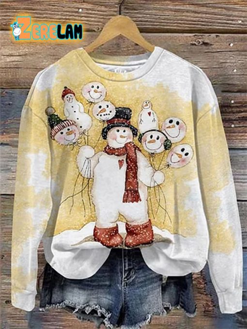 Women’s Christmas Snowman Balloon Print Sweatshirt