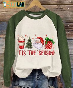 Womens Christmas Tis The Season Santa Printed Sweatshirt