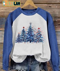 Women’s Christmas Trees Print Raglan Sleeve Sweatshirt