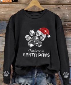 Women's Christmas Vintage I Believe In Santa Paws Printed Sweatshirt 1