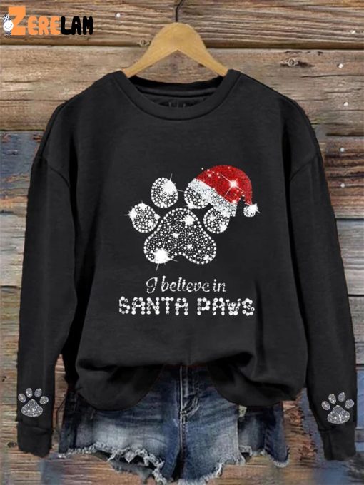 Women’s Christmas Vintage I Believe In Santa Paws Printed Sweatshirt